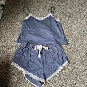 Women's Blue Lace Trim Sleepwear Set